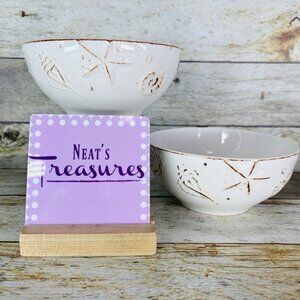 Thomson Pottery HAMPTON Seashells Embossed Rustic Off White Soup Cereal Set of 2